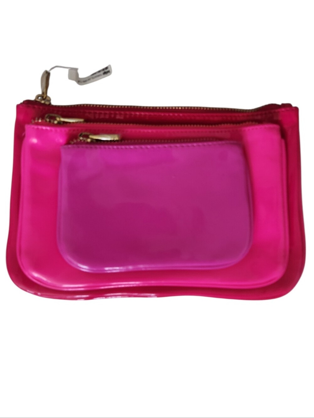 Pink Vegan Patent make-up accessories 3 bag Nesting Set Pink Snap together
